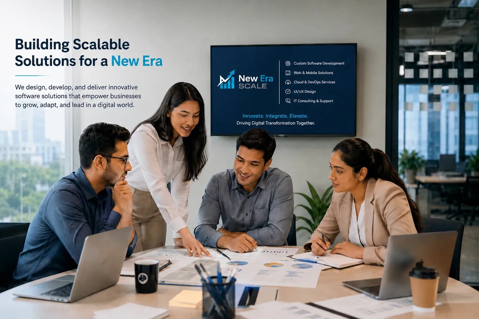 Team collaborating in modern office